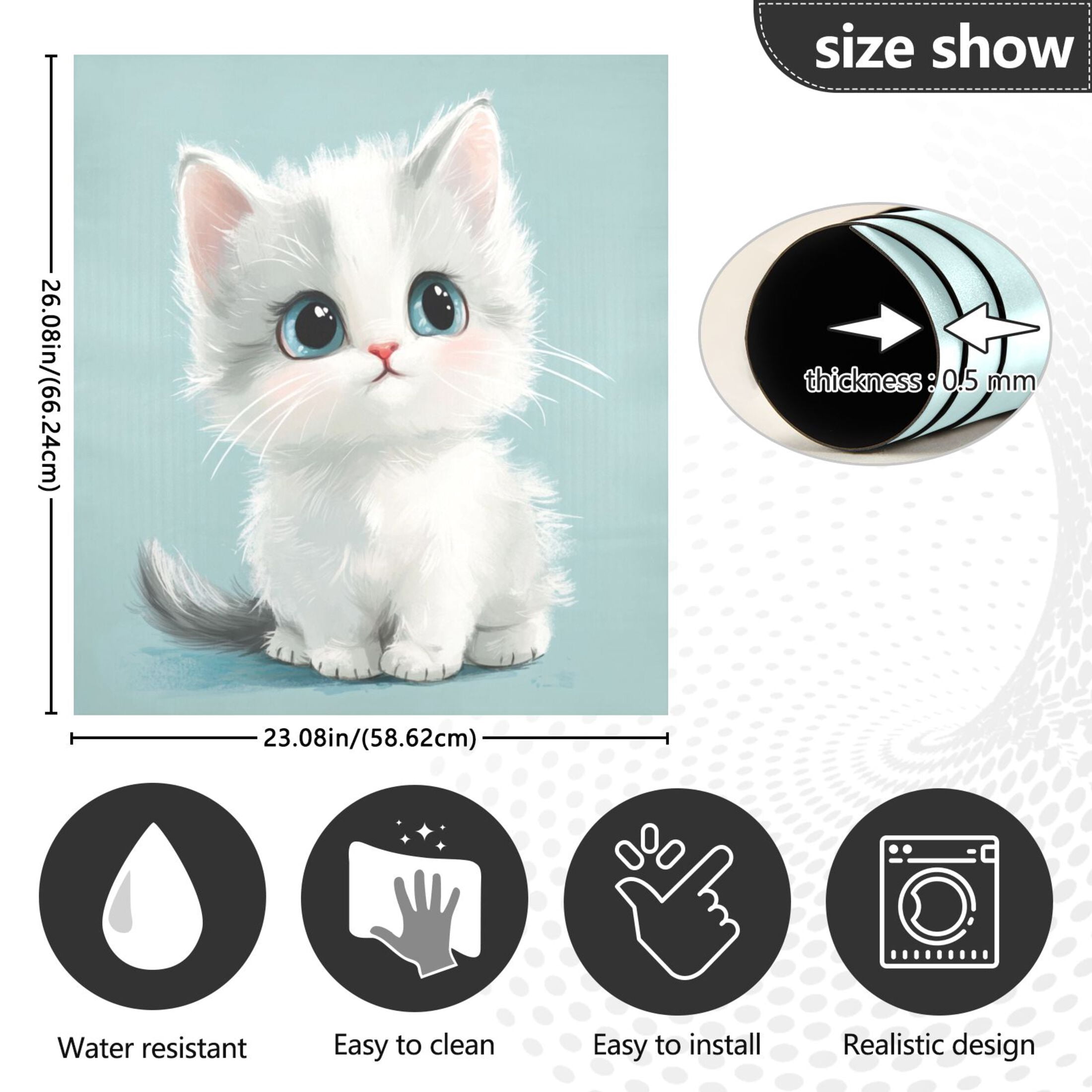 Dishwasher Magnetic Sticker 23x26 Inch Refrigerator Magnetic Sticker Washing Machine Magnetic Sticker Kitchen Panel Magnetic Sticker Home Decor Cute Cat with Blue Eyes