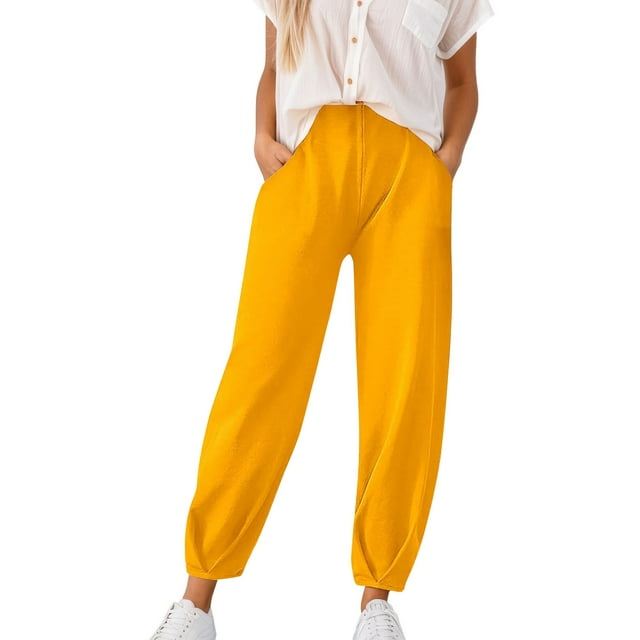Pantalones casuales ajustados con puños en los tobillos para mujer - Elásticos, de color liso, con bolsillos funcionales - Primavera/verano, S-XXXL