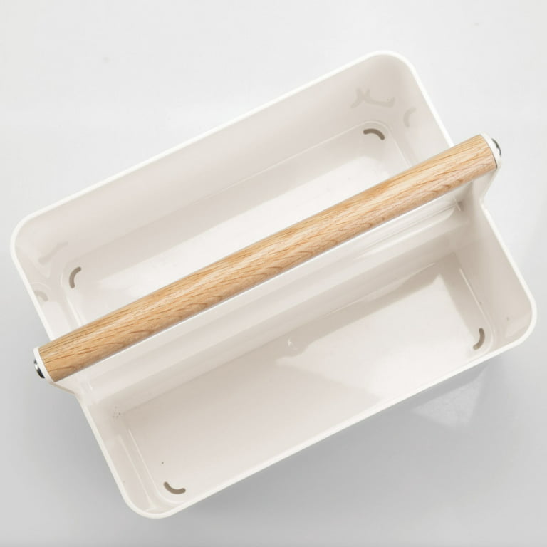 mDesign Plastic Divided Shower Caddy Organizer, Bamboo Handle