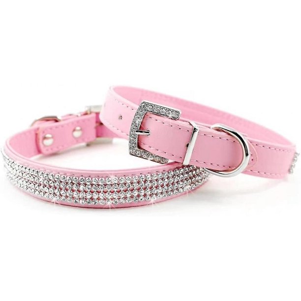 Collares para mascotas con diamantes de imitación de cristal, de piel sintética, con hebilla de diamantes de imitación, color rosa, pequeño: 5/8 x 8 a 10 pulgadas.