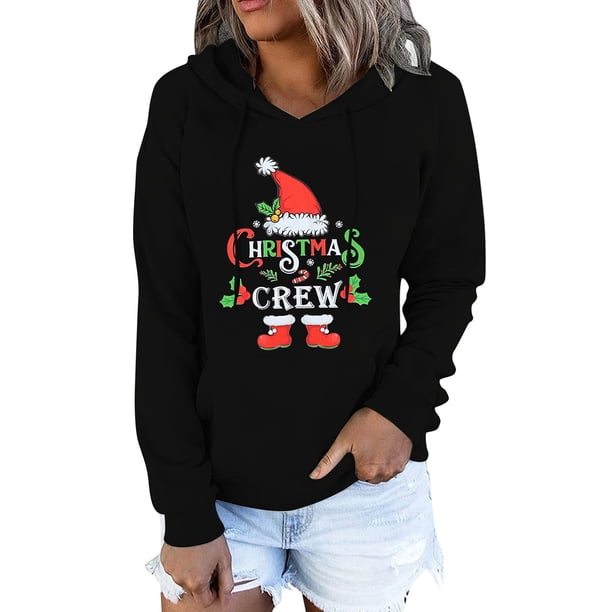 Gibobby Sudadera Navidad mujer Navidad Mujer Casual Y 2 K Sudadera Estampada Sudadera Suelta Cuello Redondo Manga Larga(Negro,M)