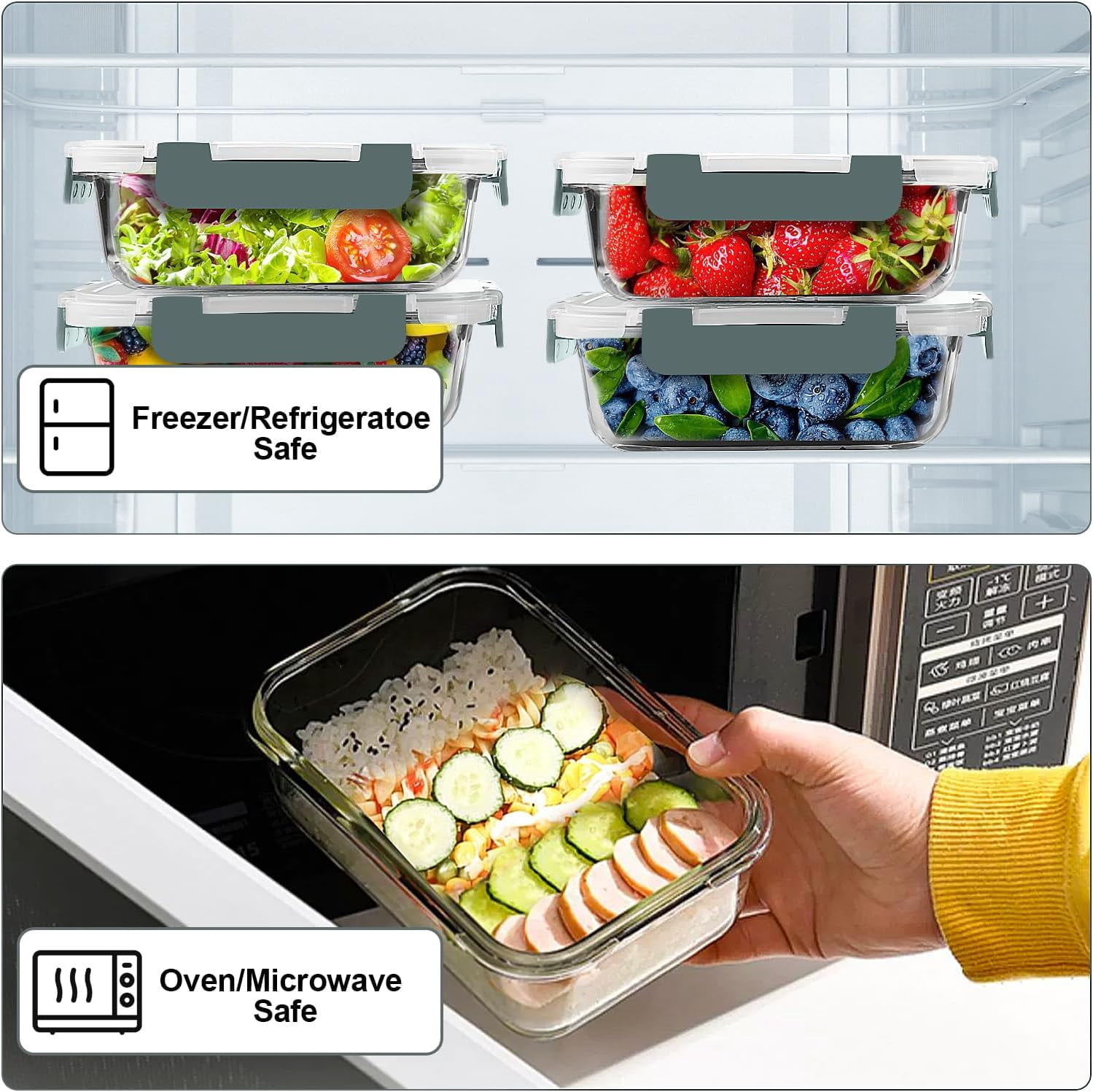 10Pack 22OZ Glass Meal Prep Containers, Airtight Glass Lunch Containers Set, Glass Food Storage Containers with Lids,Exclusive of BPA, for Microwave, Oven, Freezer&Dishwasher Friendly,Green