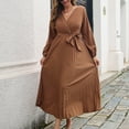 thumbnail image 5 of Brilliant Dresses for Women Plus Size Elegant Women's Spring Summer Solid Color V-Neck Pleated Dress Long Skirt Brown XL, 5 of 5