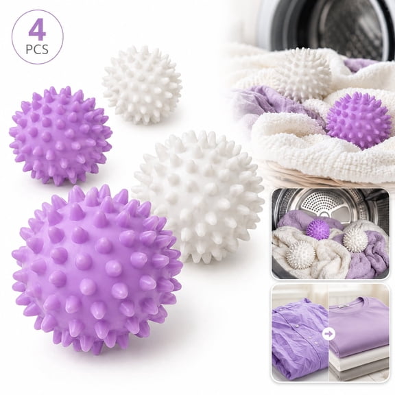 Reusable Laundry Dryer Balls (2 Purple 2 White), Eco-Friendly Fabric Softener Alternative for Soft, Fluffy Clothes , It can also dry natural wool, reduce static and wrinkles, and shorten the drying