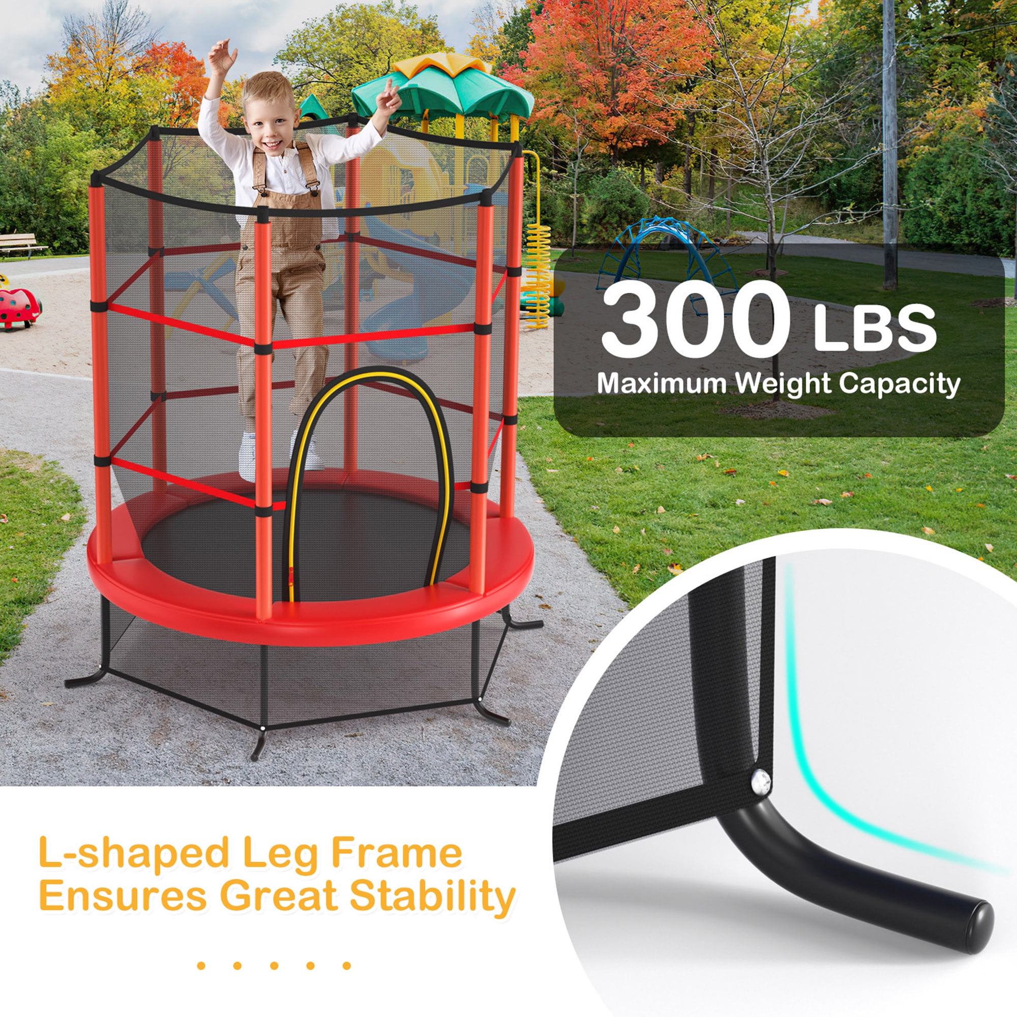 Gymax 55'' Recreational Trampoline for Kids Toddler Trampoline w/ Enclosure Net Red