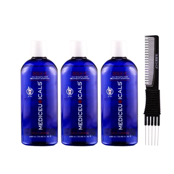 THERAPRO Mediceuticals Solv-X Oily Scalp & Hair Treatment Shampoo (8.45 oz) with SLEEKSHOP Teasing Comb Pack of 3