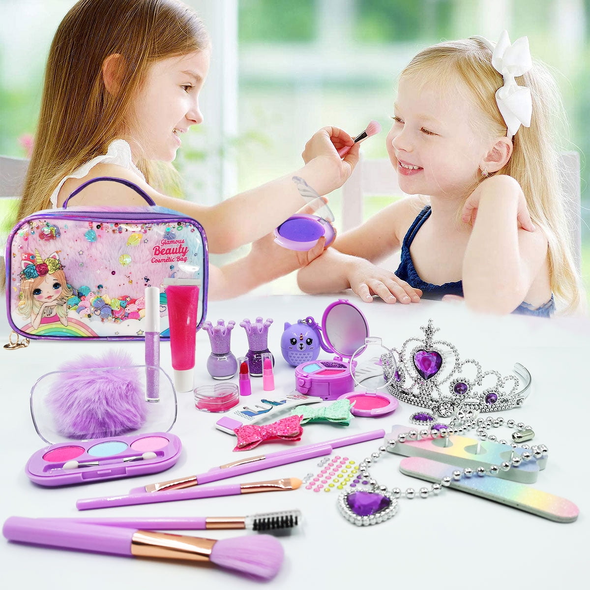 Kids Makeup Kit for Girls 29 Pcs, Washable Real Makeup Kit with ...