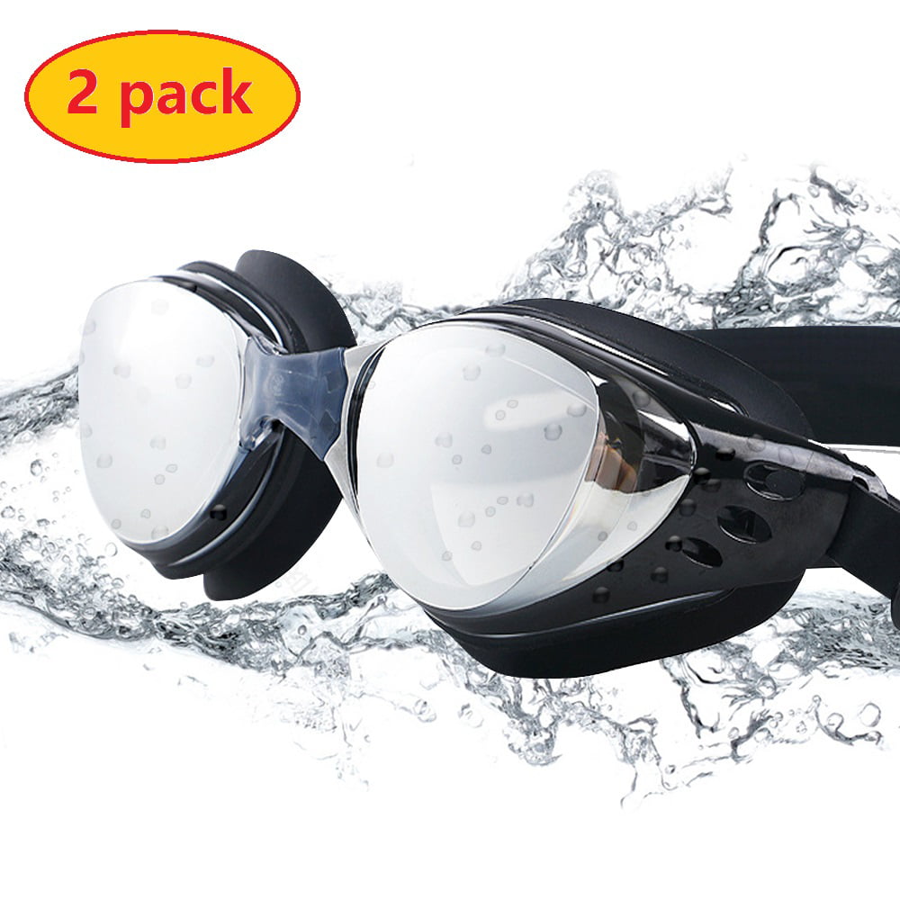 Swim Goggles Swimming Goggles for Adult Men Women Youth Kids Child Pack of 2 with Mirrored & Clear Anti-Fog Made by COOLOO Triathlon Equipment UV 400 Protection Lenses Waterproof 