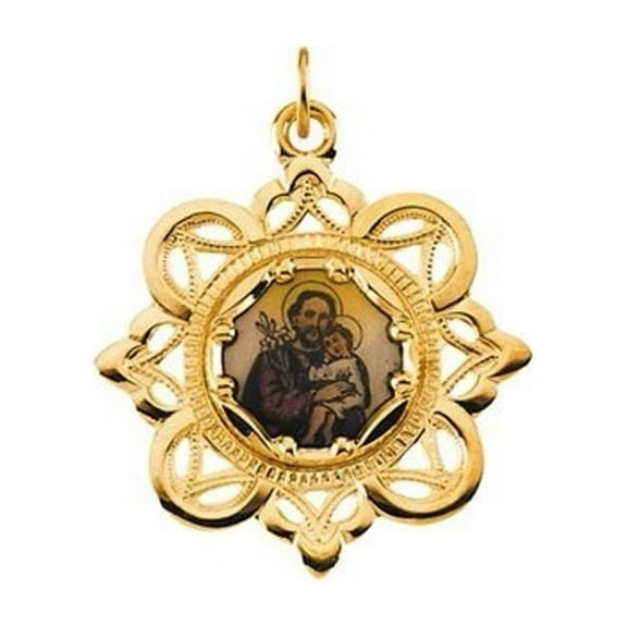 Picturesongold.Com Saint Joseph Enamel Pendant with Frame - 1 inch x 1 inch in 10K Yellow Gold