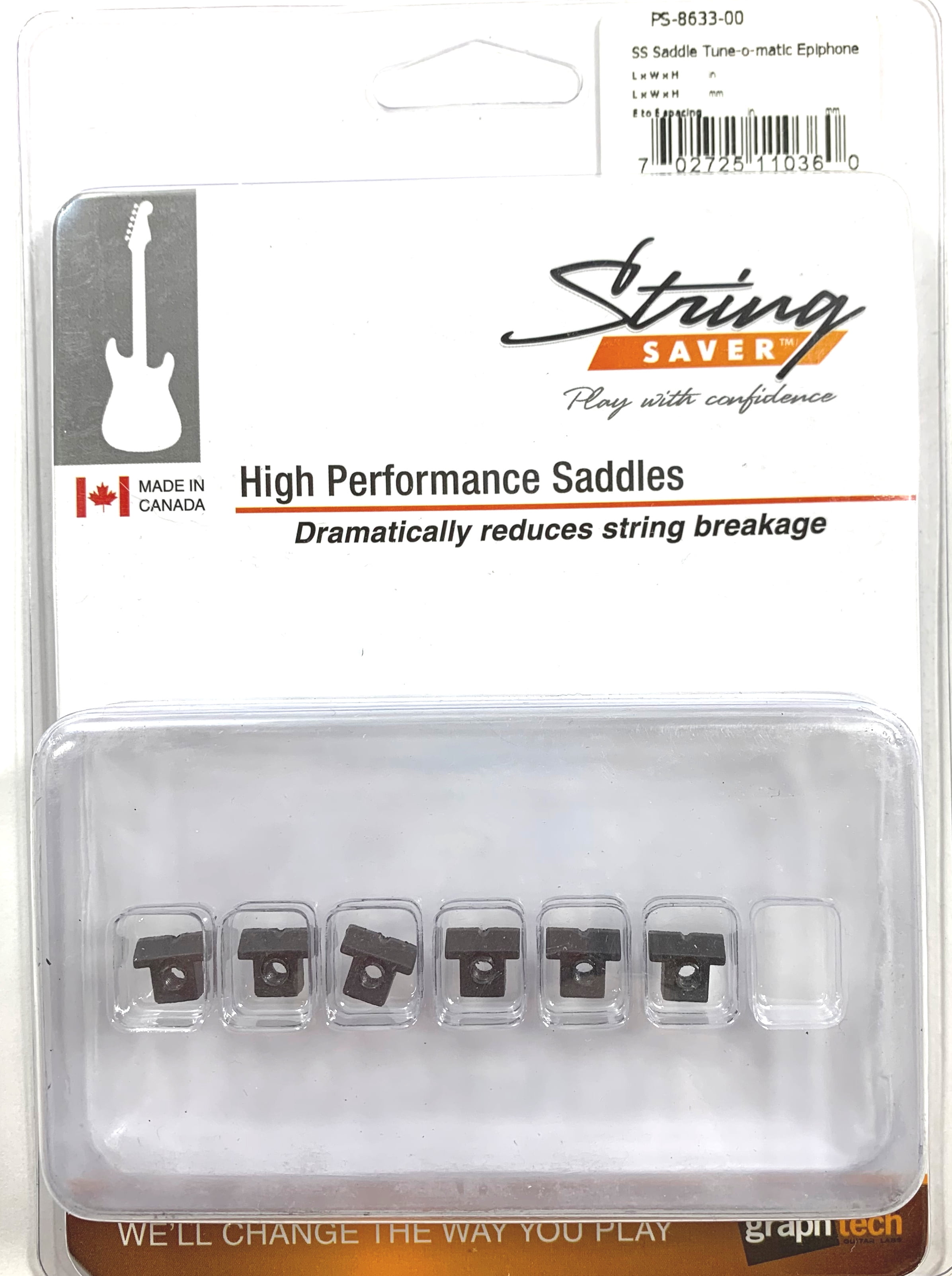 Graph Tech High Performance Electric Guitar Saddles Black For Epiphone Tune O Matic