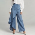 thumbnail image 2 of iHPH7 Women's High Waisted Wide Leg Jeans Asymmetric Hem Button Front Denim Pants Stretchy Casual Trousers High Rise Flare Palazzo with Pockets Trendy (S-3XL), 2 of 4