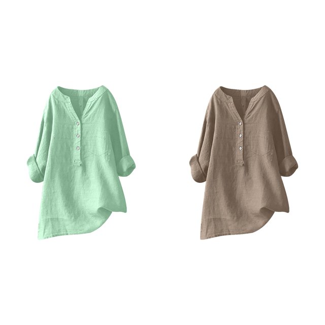 (2-Pack) Rinsvye Womens Solid Color Long Sleeve Mandarin Collar Blouse Women Clothing Timeless Design