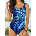 thumbnail image 6 of Eytino Womens One Piece Swimsuits Color Block Print Swimsuits Criss-Cross Back V Neck Bathing Suits Athletic Padded Athletic Training Swimwear Blue S Female, 6 of 7