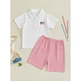 thumbnail image 4 of BemeyourBBs Toddler Baby Boy 4th of July Outfits Patriot Fourth of July Summer Independence Day Clothes Short Sleeve American Flag Embroidery Button Lapel Shirt Plaid Shorts Set, 4 of 7