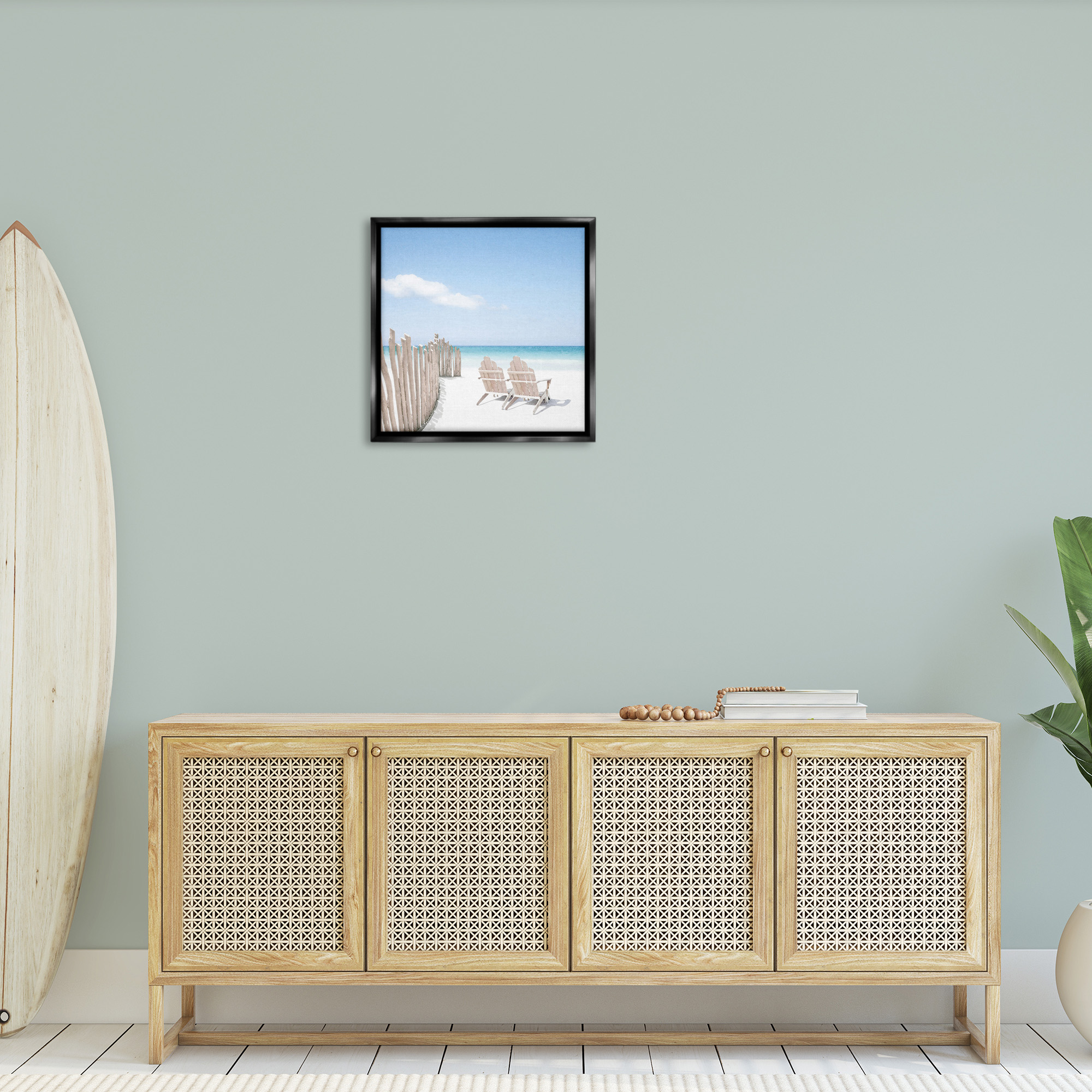 Stupell Industries Minimal Beach Chairs View Landscape Painting Black Floater Framed Canvas Art Print Wall Art, 25 x 25