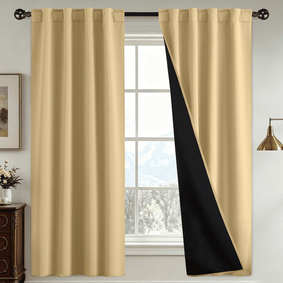 JIANCOL Blackout Curtains Thermal Insulated Window Treatment Panels Room Darkening Blackout Drapes for Bedroom Back Tab/Rod Pocket Living Room Draperies, 40 x 63 Inch, Biscotti Beige, 2 Panels