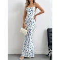 thumbnail image 6 of Women'S Summer Floral Maxi Dress Square Neck Mesh Ruched Bodycon Formal Wedding Guest Long Dresses White XL, 6 of 8