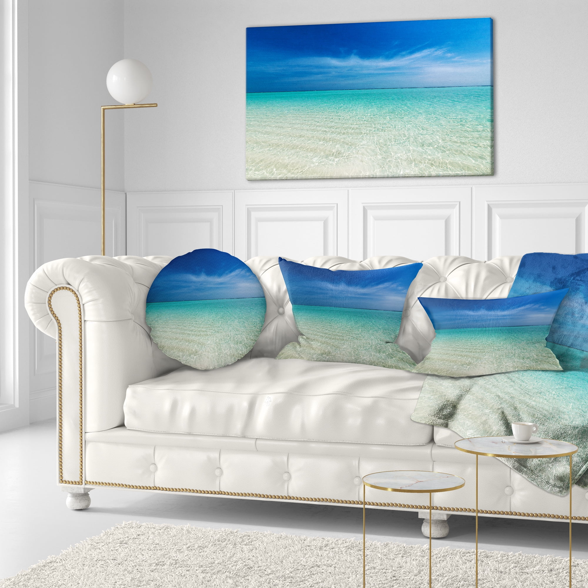 Designart Turquoise Ocean Under Blue Sky - Modern Seascape Throw Pillow - 12x20