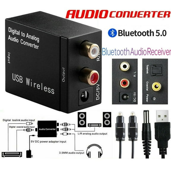 YouLoveIt Digital Optical Coaxial to Analog RCA L/R Audio Converter Adapter w/ Fiber Cable for Either Home or Professional Audio Switching