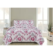 Vicky  3pc Reversible Quilt Set  Pink  - Queen Size