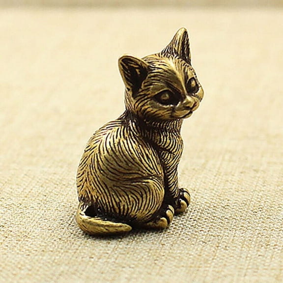 Goowood Brass Cat Figurine Cute Small Metal Cat Statue Desk Decor for Women Animal Miniature Figurines for Home Office Bookshelf Decor