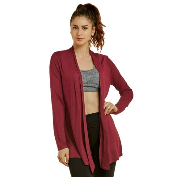 Women's Long Sleeve Open Front Casual Lightweight Cardigan, Burgundy S, 1 Pack