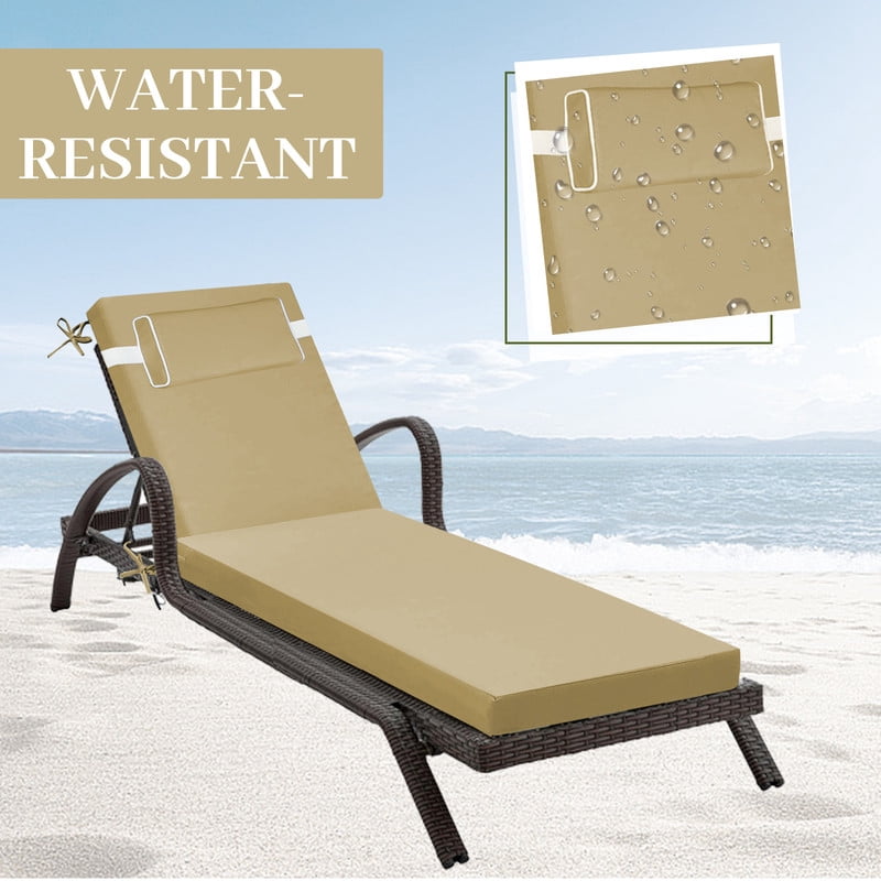Outdoor Chaise Lounge Cushion, High-Density Foam Fill Patio Furniture Bench Cushions with Ties, Thicken Waterproof Replacement Back Chaise Cushions for Pool, Sand Beach (Beige)
