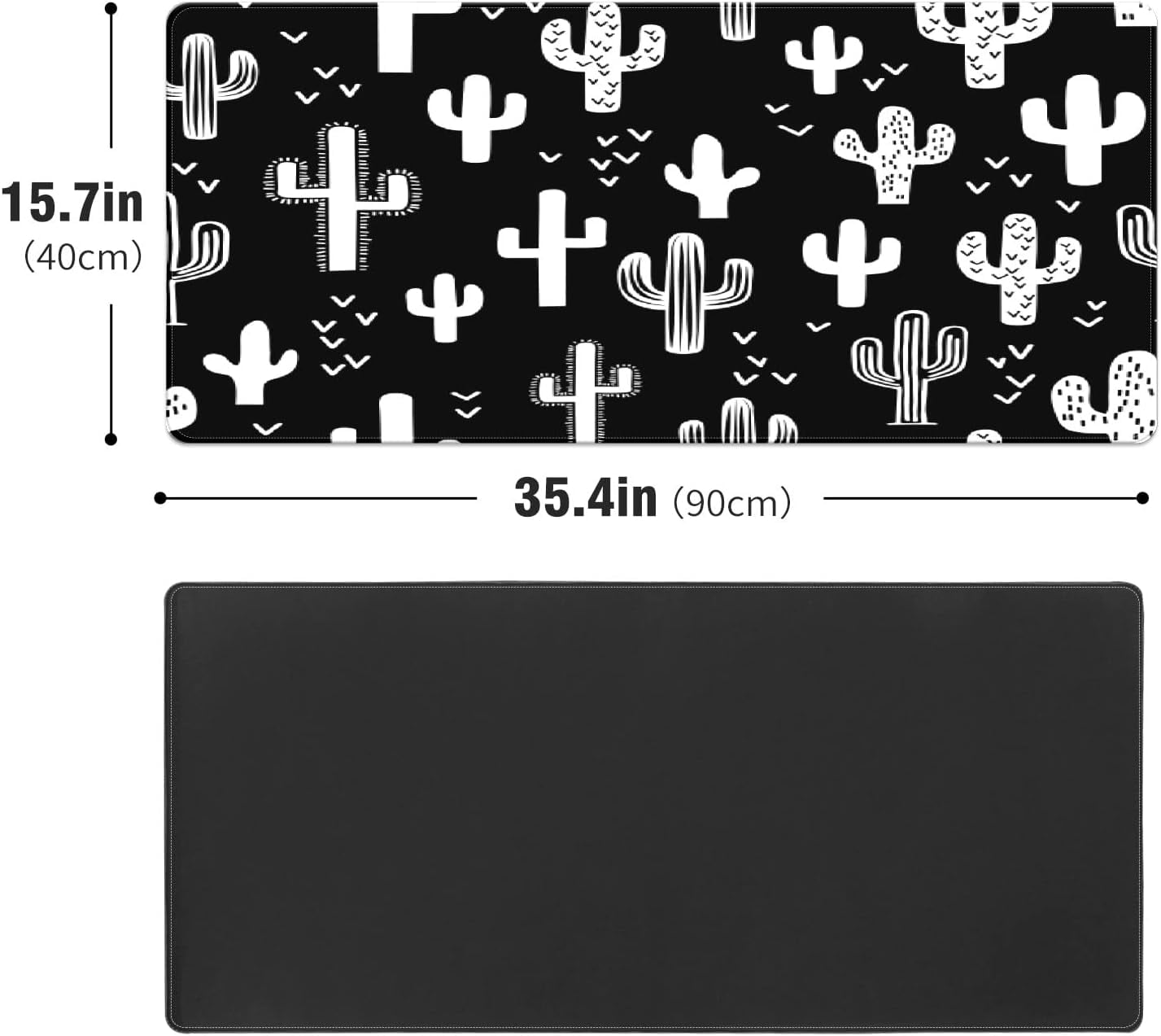Black and White Western Cactus Desk Mat, Desk Accessory, Cute Workspace, Trendy Workspace, Trendy, 35.4x15.7in Large Gaming Mouse Pad, Cute Desk Topper, Pretty Desk Pad