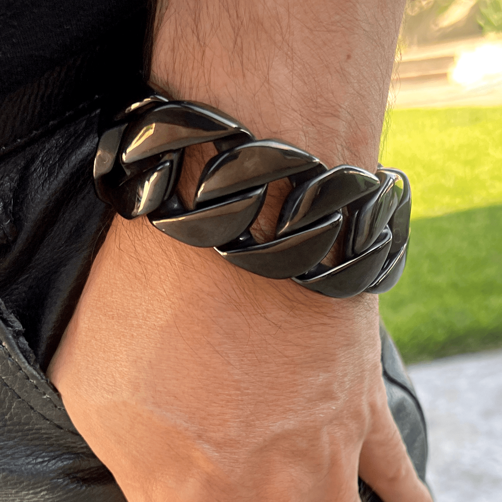 Men's Huge Black Bracelet 316L Stainless Steel Heavy Cuban Link 8.5" 30MM Thick
