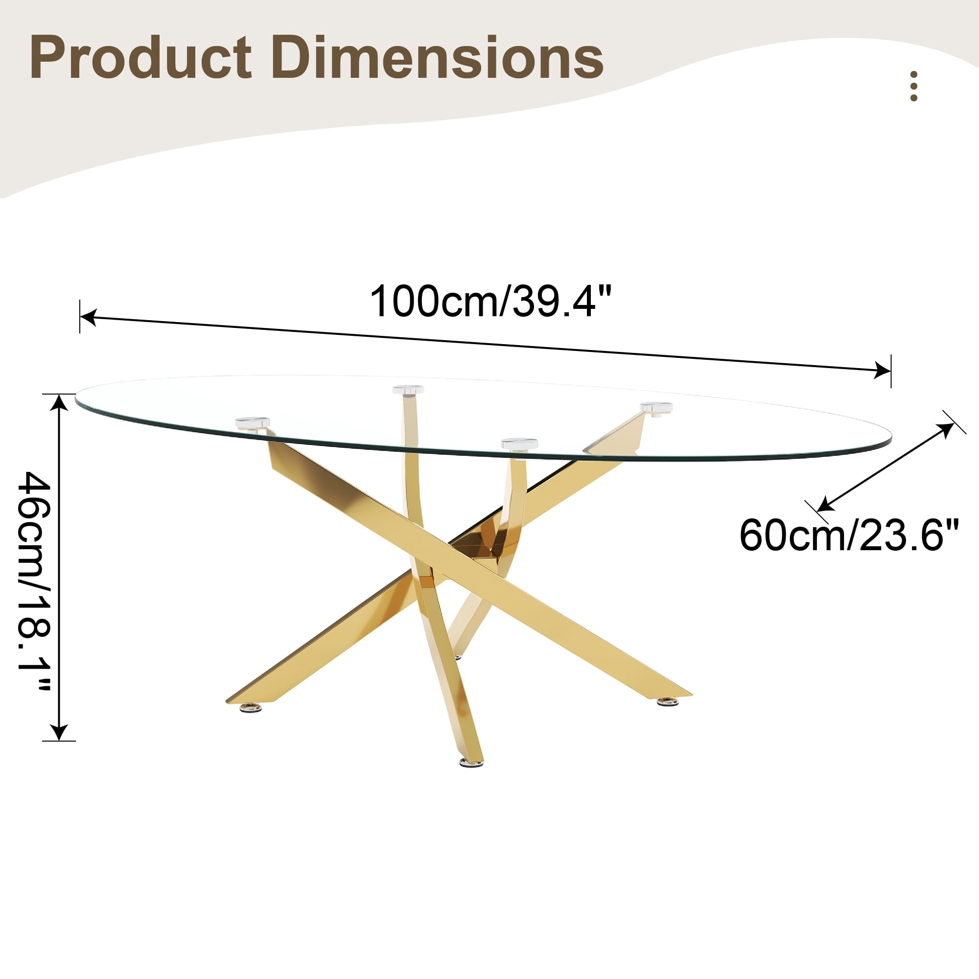 Oval Coffee Table with Tempered Glass Top and Gold Metal Legs, Modern Side Table and Tea Table for Living Room, 39.37 Inch, Gold