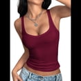 thumbnail image 3 of Top Corto Informal Ajustado de Punto Acanalado Sin Mangas con Cuello Cuadrado para Mujer Vino Tinto M, 3 of 8