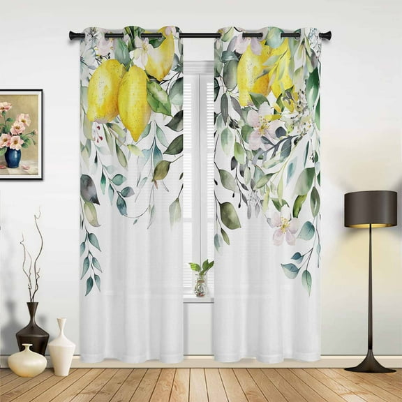 2 Panels Watercolor Lemon Fruit White Yellow Curtains for Bedroom Living Room Drapes Kitchen Kid's Room Window Curtain Modern Home Decor