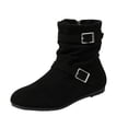 thumbnail image 5 of WAVSUF Women's Mid-Calf Boots Soft Sole Wide Width Fleece Round Toe Winter Trendy Suede Flat Boots Black 6, 5 of 9