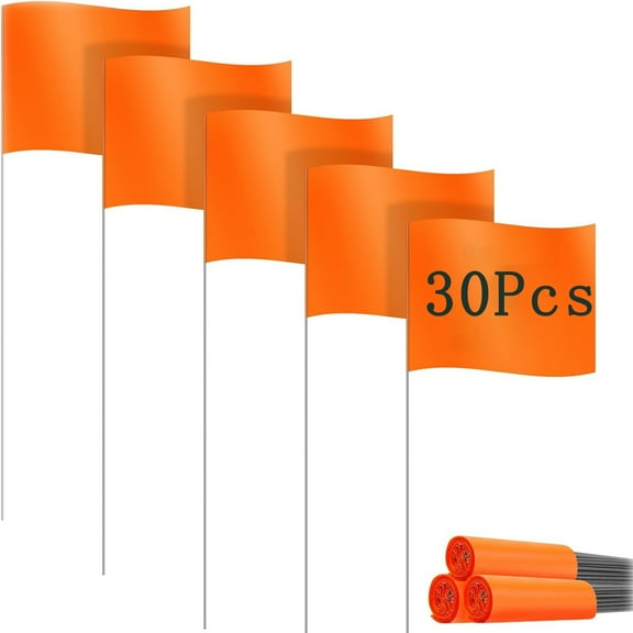 Bright Orange Yard Marking Flags Tutuviw 30 Pcs Marker Flags Yard Flags for Lawn, Garden, Survey, Irrigation, Landscape, Dog Training, Construction, UV & Weather Resistant (15x4x5 in)