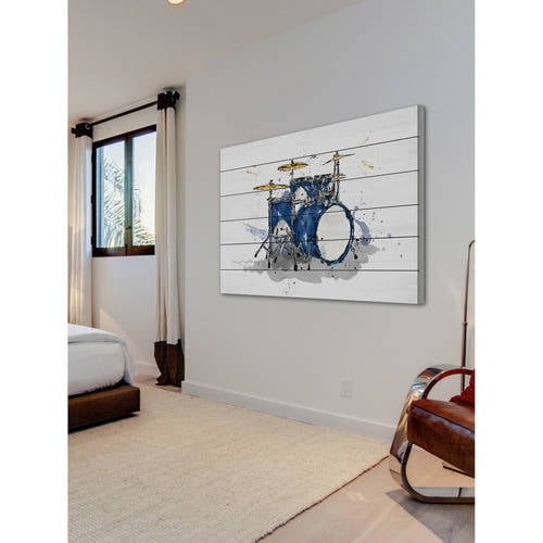 Marmont Hill "Drum Bleu Royal" by Marie-Eve Pharand Painting Print on White Wood