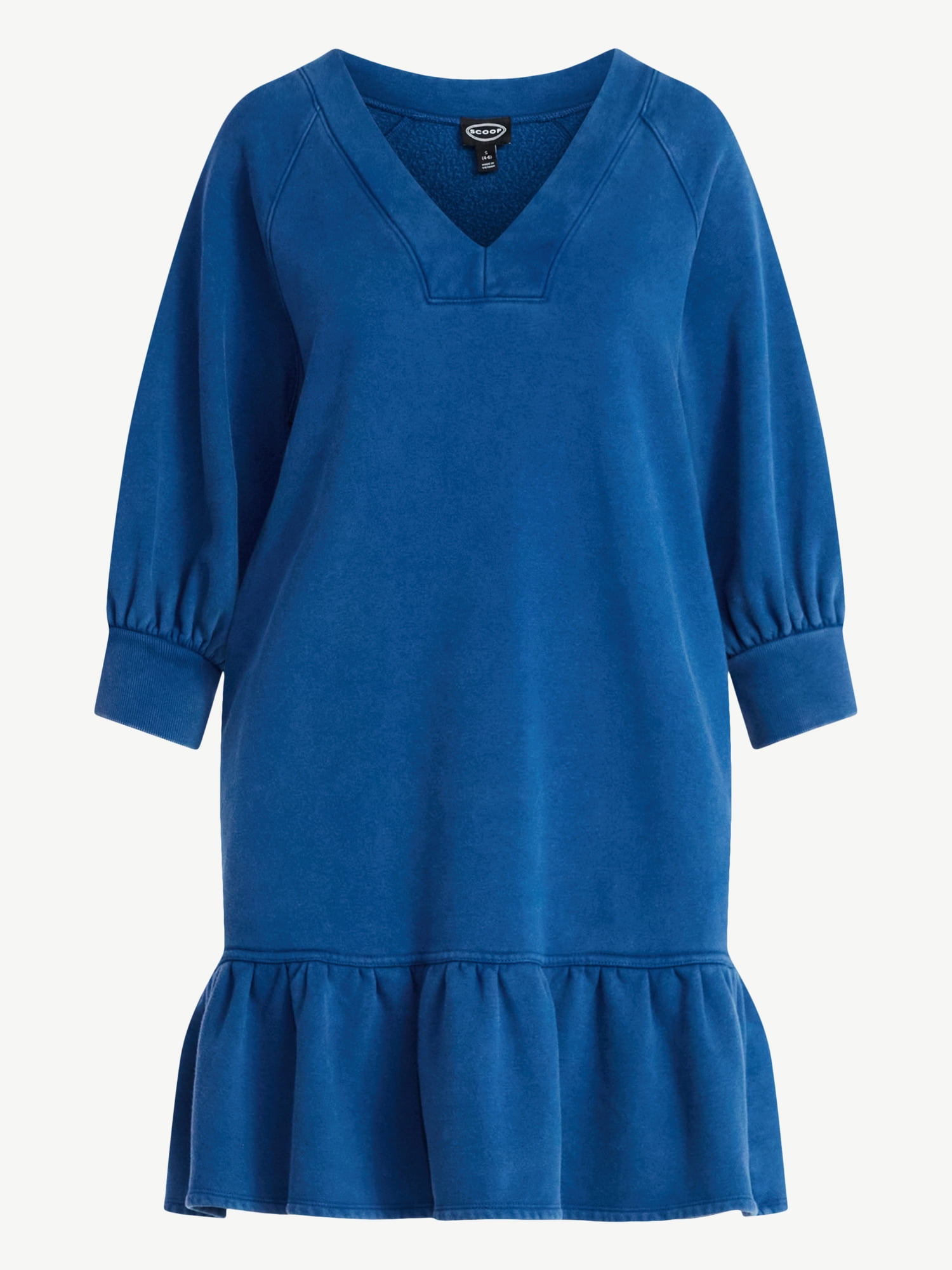 Scoop Women's and Women's Plus Deep V Neck Sweatshirt Mini Dress, Sizes XS-4X