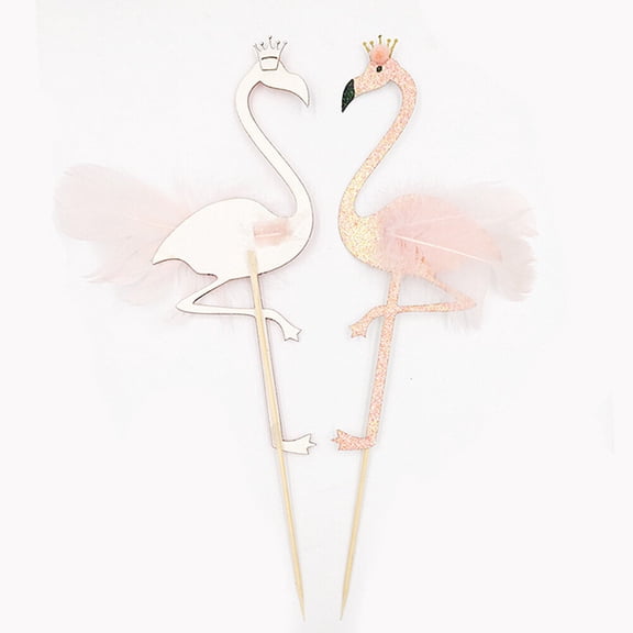 MLINS Pink Flamingo Cake Toppers for Birthday Parties and Anniversaries Safe Paper Decorations 3pcs