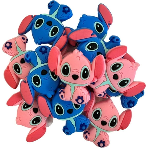 Stitch Blue Alien Silicone Focal Bead Set 12 Pc Mixed Pack Pink Li lo Angel Bulk Wholesale Cartoon Character Keychain Making Kit Beaded Pen Freshie Hanger