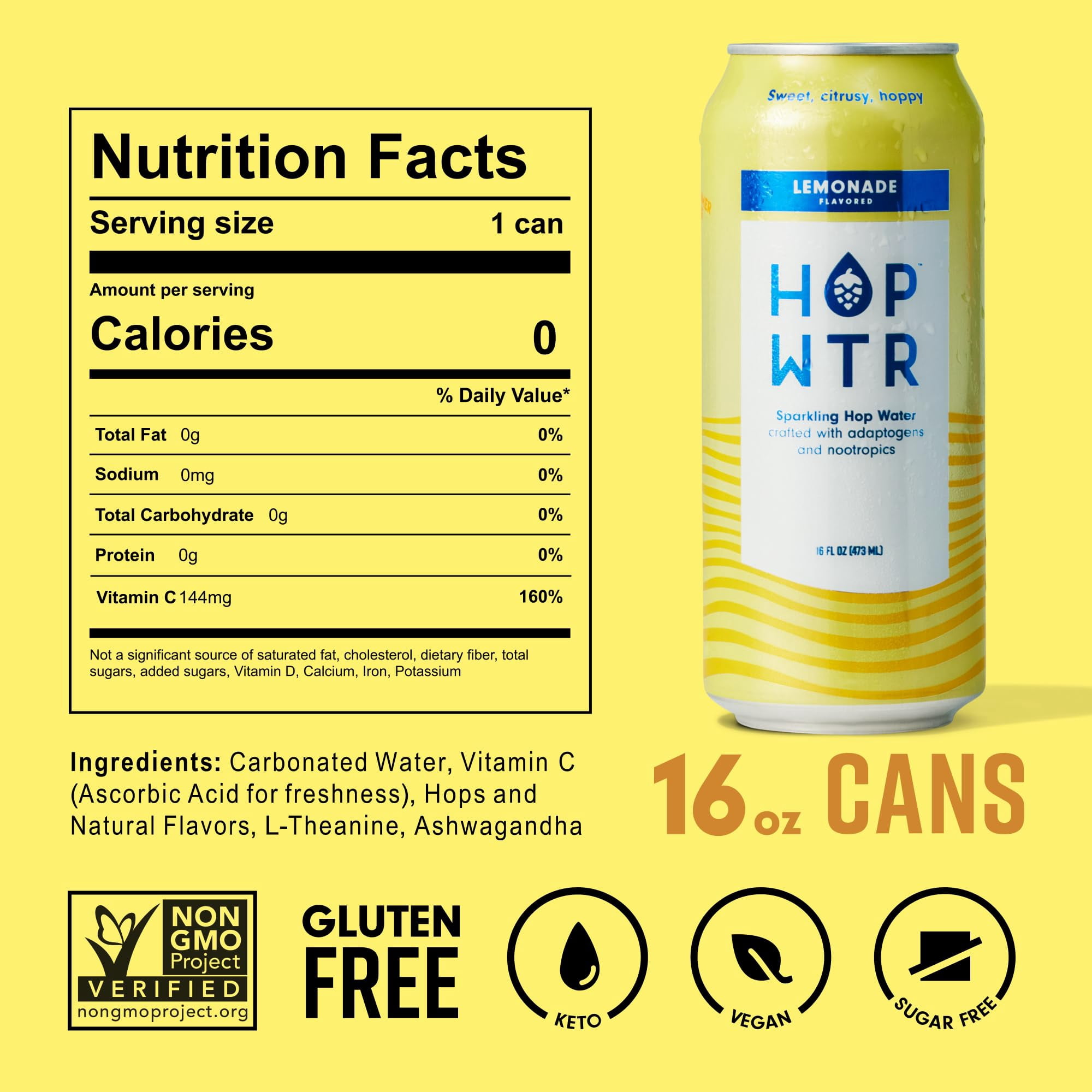 (Pack Of 12) Hop Water Water Sparkling Lemonade 16 Fo