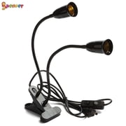 Spencer E27 Bulb 2 Head Clip-On Cable Desk Lamp Holder Flexible Gooseneck Book Lights Stand Clamp Lamp Socket for Home Plants Grow Reptiles Aquarium (Black)