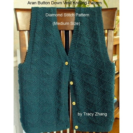 Aran Button Down Vest Knitting Pattern Diamond Stitch Pattern -