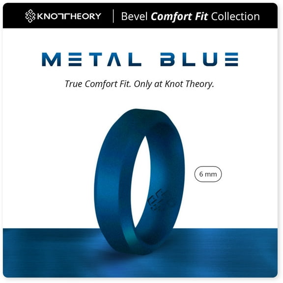 Metal Blue Bevel Edge Breathable Silicone Ring 6mm Bandwidth