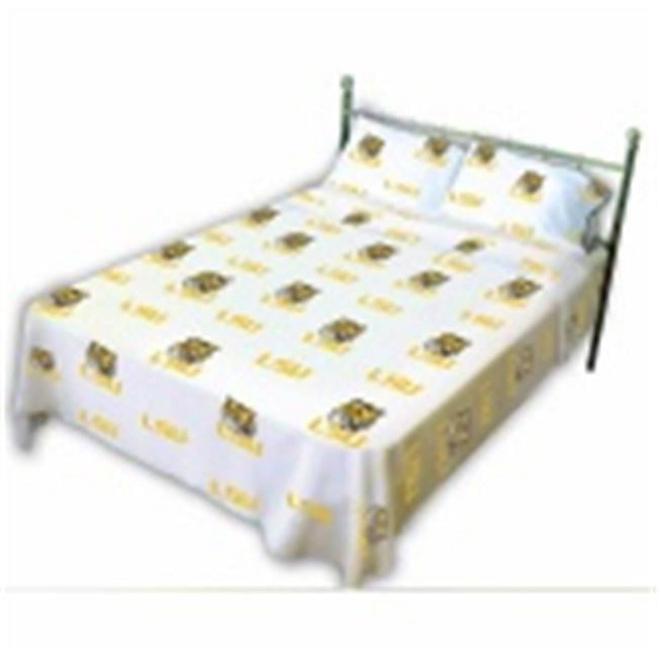 LSU Tigers 100% cotton, 3 piece sheet set - flat sheet, fitted sheet, 1 pillow case, Twin, White
