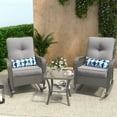 thumbnail image 3 of Poteban 3-Piece Outdoor Rocking Chairs, Grey Wicker Patio Furniture with Thickened Cushions and Table for Porch (Grey White), 3 of 10