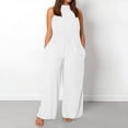 thumbnail image 2 of Laipiong Womens Plus Size Jumpsuits 2026 Summer Casual Sleeveless Solid Color Wide Leg Rompers Baggy Stretchy Loose Fit Overalls with Pockets, 2 of 5