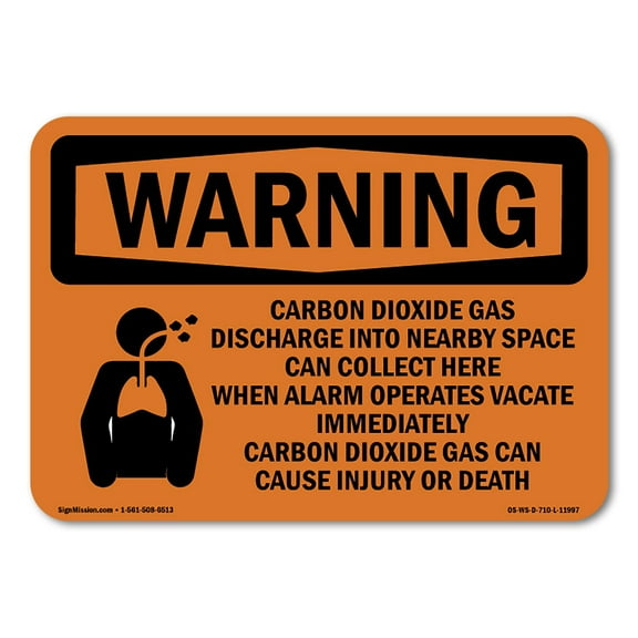 SignMission OS-WS-D-710-L-11997 OSHA Warning Sign - Carbon Dioxide Gas Discharge with Symbol