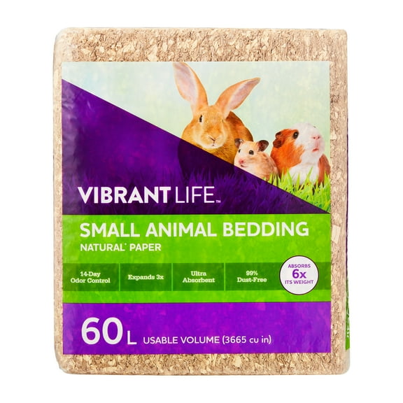 Vibrant Life Natural Paper Pet Bedding for Small Pets, Natural Brown, 60 L Bag