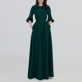 thumbnail image 2 of IROINNID Discount Long Dress for Women Formal Wedding Guest Formal Dress Crewneck Lantern Long Sleeve Pullover Belt Solid Color Dress,Green, 2 of 5