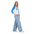 thumbnail image 3 of Forever 21 Women's Blue & White NYC Varsity Raglan Crew Neck 3/4 Sleeve Top, for Casual Everyday Style, S, 3 of 6