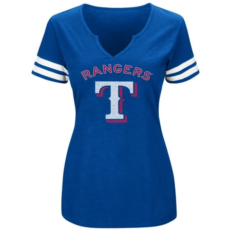 - Women's Majestic Royal/White Texas Rangers Decisive Moment V-Notch T-Shirt